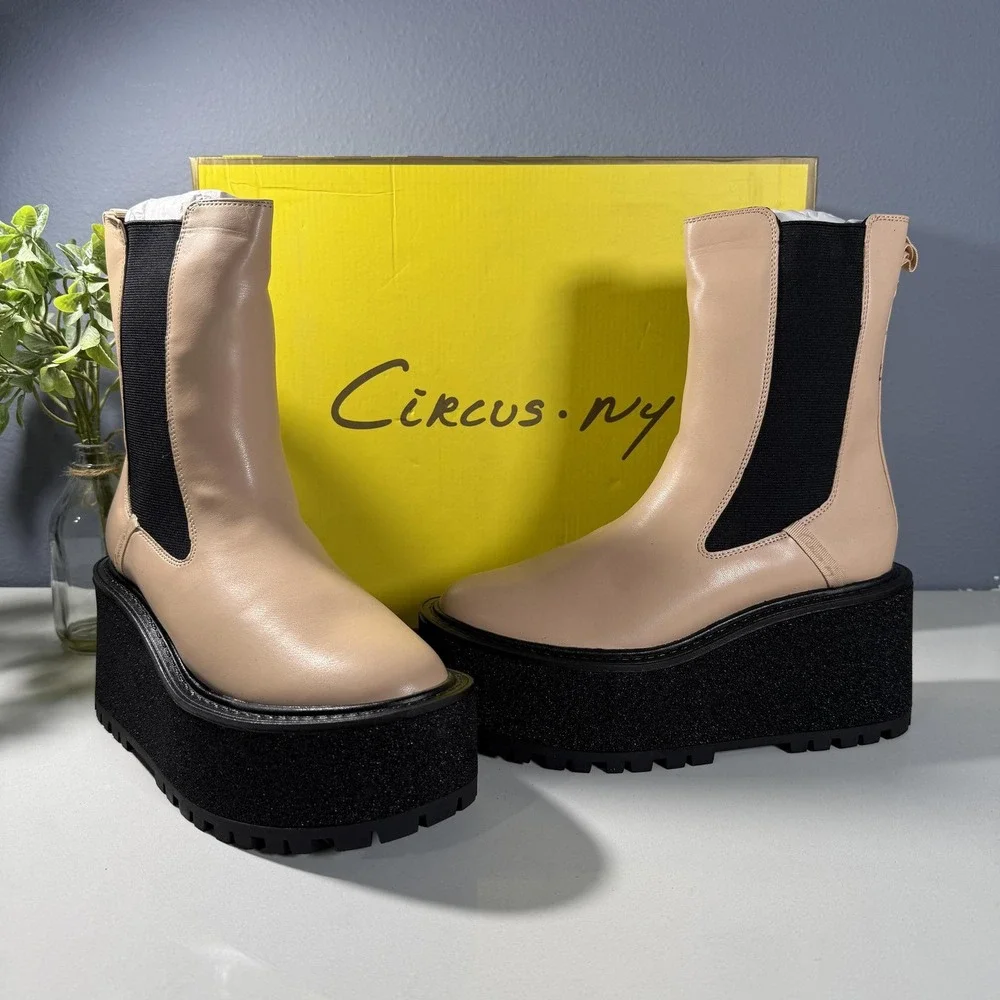 Circus NY Susan Blonde Platform‎ Chelsea Boots Glitter Lug Sole Womens 8M NEW